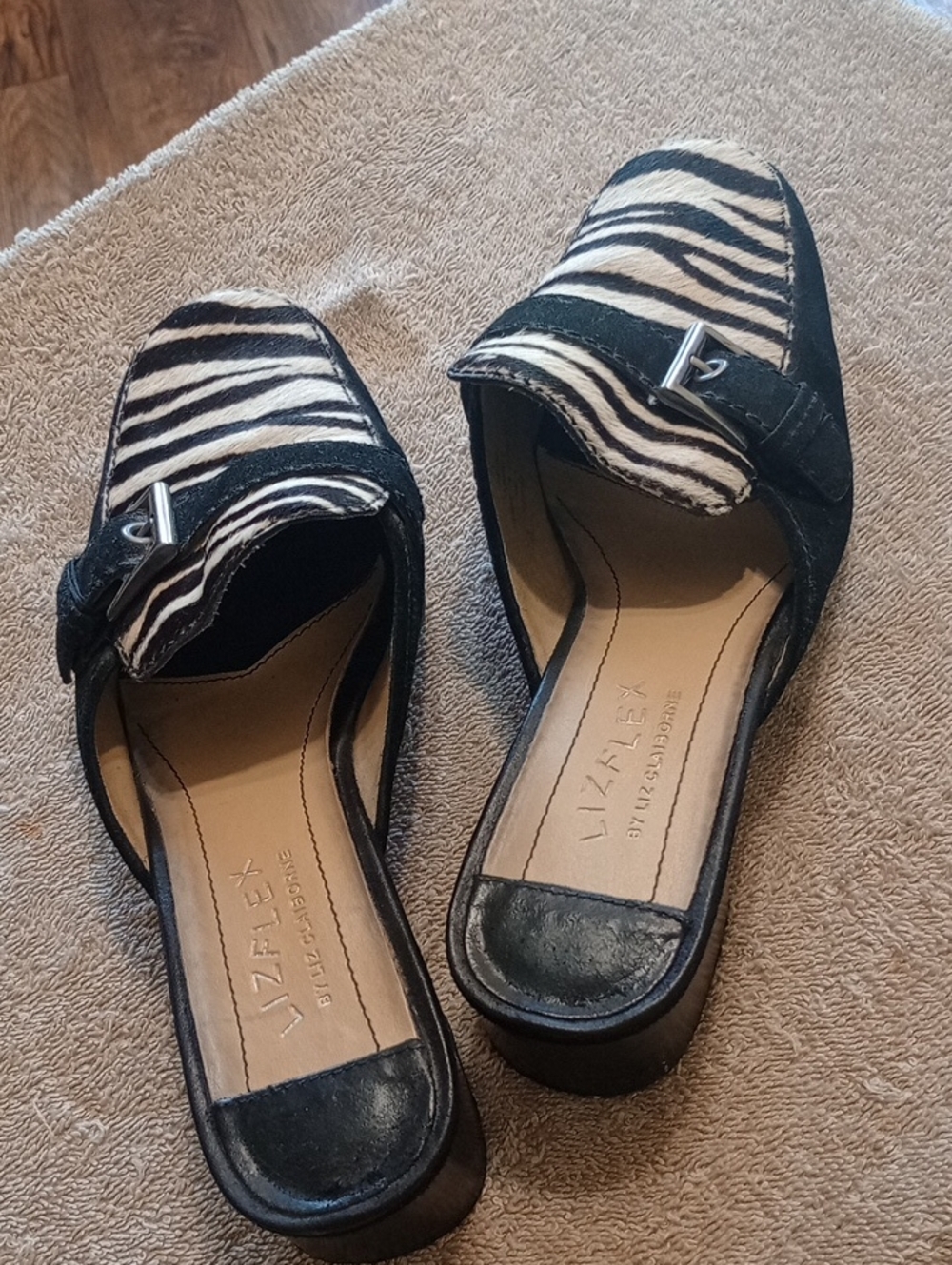 Liz Flex By Liz Claiborne Black and White Zebra Print Mules